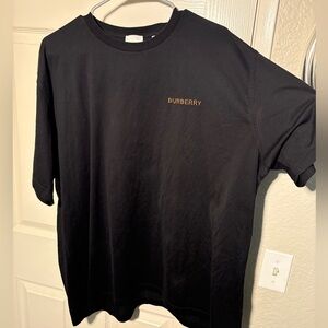 Burberry Men’s XL Black Short Sleeve Shirt Topstitched Monogram Motif Cotton